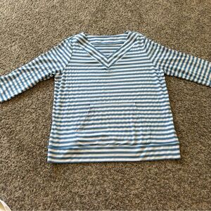 AnyBody Blue & White Striped V-Neck Long Sleeve womens Top size L